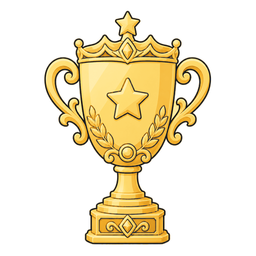 The hand-drawn golden trophy — the Hard-difficulty gold cup, the last of the twelve.